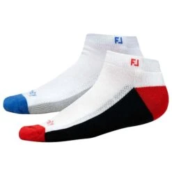 FootJoy Mens Prodry Sports Socks 2 PK 39 46 White Blue Grey & White Red Na