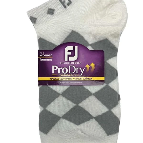 FootJoy Ladies ProDry LW Fashion Socks White Grey Diamond - Image 2
