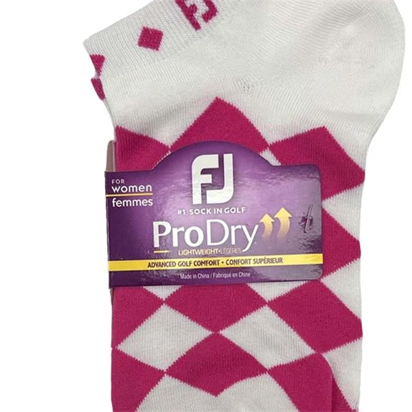 FootJoy Ladies ProDry LW Fashion Socks White Pink Diamond - Image 2