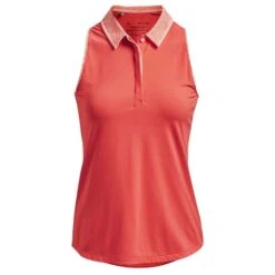 Under Armour Ladies Iso-Chill Sleeveless Polo Shirt Orange Vermillion - Pink Sands (872)