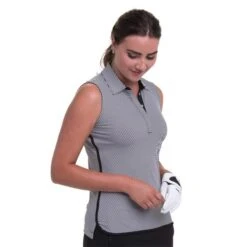 Ladies Sleeveless Snap Placket Polo Shirt Black