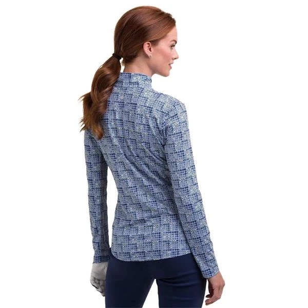 Ladies Long Sleeve Geometric Print Zip Mock Inky Multi - Image 2