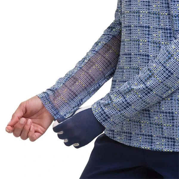 Ladies Long Sleeve Geometric Print Zip Mock Inky Multi - Image 3