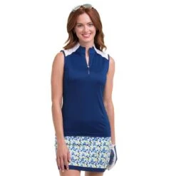 Ladies Zip Mock Top Inky Multi