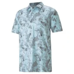 Puma Gents Cloudspun Leaves Polo Shirt Blue - Grey