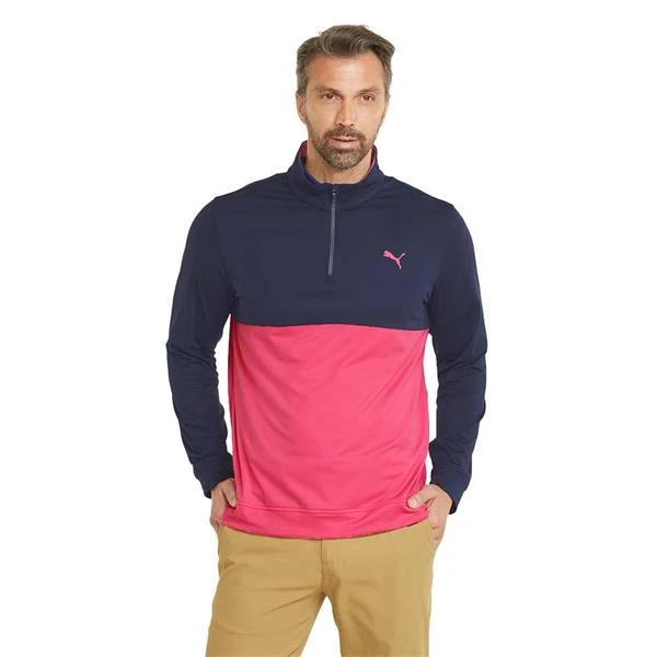 Puma Gents Gamer Colorblock ¼ Zip Navy Blazer - Sunset Pink - Image 3