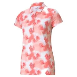 Puma Ladies Cloudspun Floral Polo Peach Pink