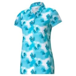 Puma Ladies Cloudspun Floral Polo Scuba Blue