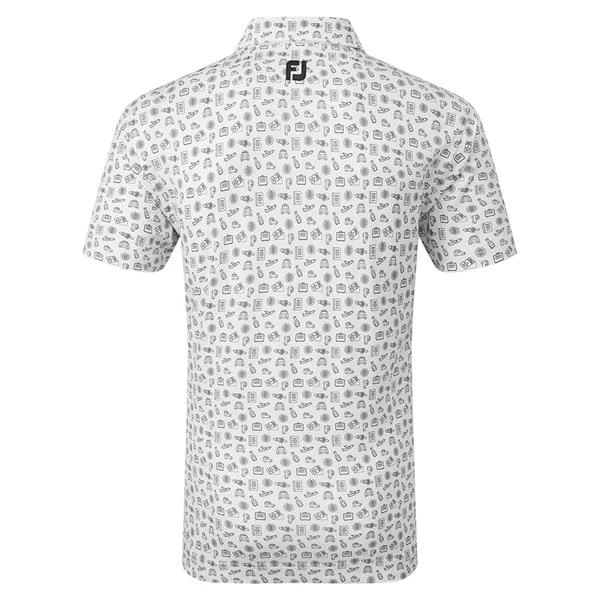 FootJoy Gents Travel Print Lisle Polo Shirt White - Black - Image 2