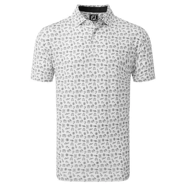 FootJoy Gents Travel Print Lisle Polo Shirt White - Black