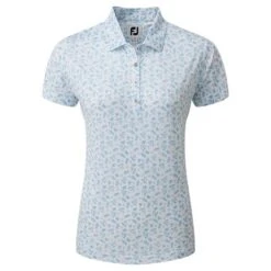 FootJoy Ladies Floral Print Lisle Polo Shirt White - Blue