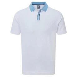 FootJoy Gents Solid Stripe Placket Pique Shirt White - Blue
