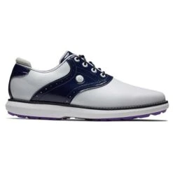 FootJoy Ladies FJ Traditions Spikeless Shoes White - Navy - Purple