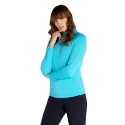 Ladies Gloria Waffle Zip Neck Top Scuba Blue