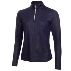 Ladies Kennedy Snakeskin Zip Neck Top Navy