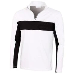 Gents Embossed ½ Zip Top White - Black