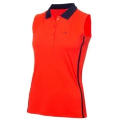 Ladies Belleville Sleeveless Polo Shirt Brilliant Red Navy