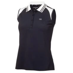 Ladies Mohawk Sleeveless Polo Shirt Navy - White