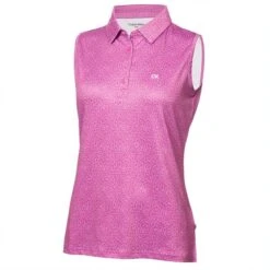 Ladies Crackle Sleeveless Polo Shirt Orchid - White