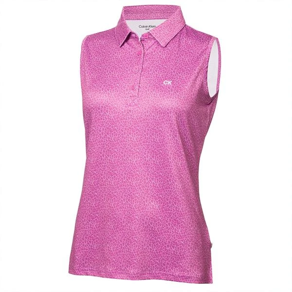 Ladies Crackle Sleeveless Polo Shirt Orchid - White