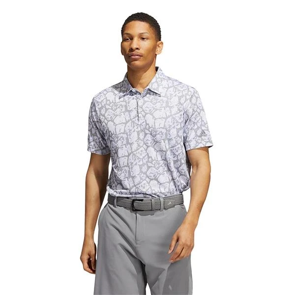 ADIDAS Gents Cobblestone-Print Recycled Content Polo Shirt Violet Tone - White - Grey Three - Image 3