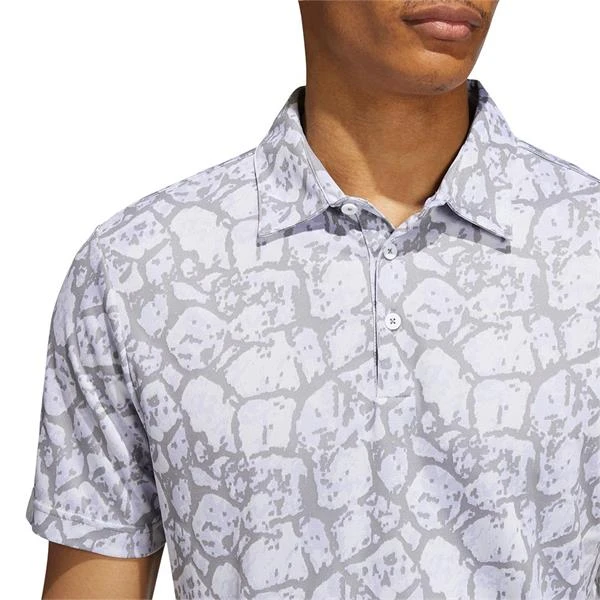 ADIDAS Gents Cobblestone-Print Recycled Content Polo Shirt Violet Tone - White - Grey Three - Image 6