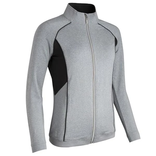 Ladies Bree Zip Front Colour Block Mid Layer Light Grey Marl - Black
