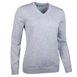 Ladies Flora V Neck Touch Of Cashmere Golf Sweater Light Grey Marl