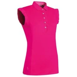 Ladies Ruched Placket Gingham Sleeveless Performance Polo Shirt Magnet