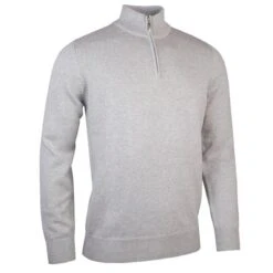 Gents Dalbeattie Zip Neck Touch Of Cashmere Sweater Light Grey Marl