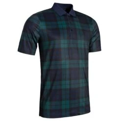 Gents Crawford Printed Polo Shirt Tartan - Navy