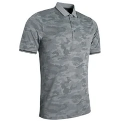 Gents Brody Camo Jacquard Collar And Cuffs Performance Polo Shirt Light Grey - Black