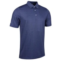 Gents All Over Micro G Print Performance Polo Shirt Navy - White - Amethyst