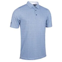 Gents All Over Micro G Print Performance Polo Shirt White - Navy - Tahiti