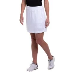Ladies Pull On Skort With Back Mesh Pleat Detail White