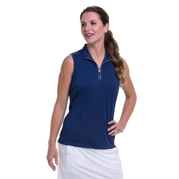 Ladies Sleeveless Convertible Zip Mock Polo Shirt Inky