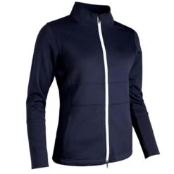 Ladies Zip Front Thermal Panelled Fleece Jacket Navy - White