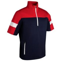 Gents Cortina Zip Neck Colour Block ½ Sleeve WindShirt Navy - Red - White